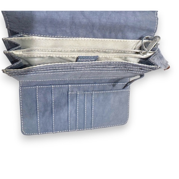 Kipling Blue Nylon Tri-Fold Wallet w/ Monkey Keychain - Picture 4 of 6